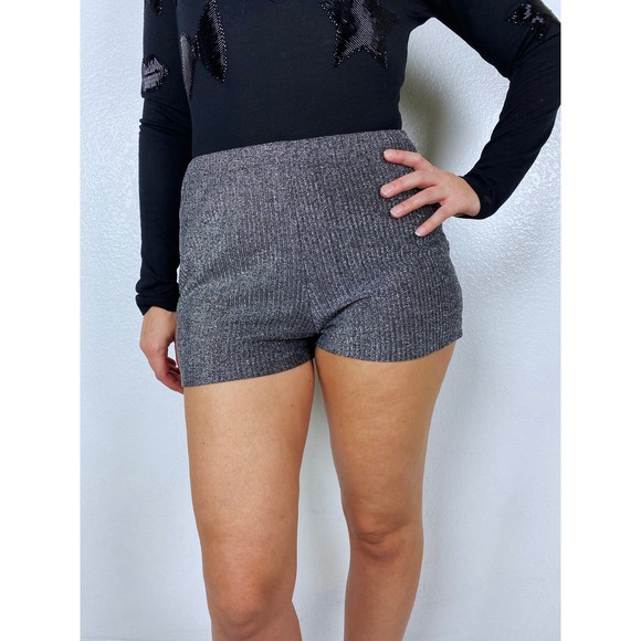 vintage 70s SILVER SPARKLY disco SHORTS Md/28 lurex party glam pants high waist - Picture 6 of 10